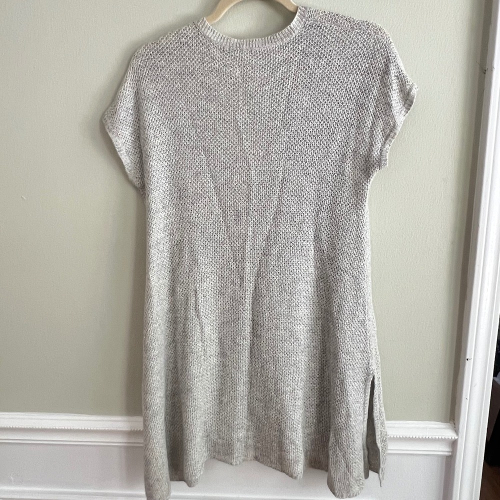 Eileen Fisher Tunic Sweater Womens M Linen Blend V-Neck Short Sleeve Gray Boho - Picture 10 of 13